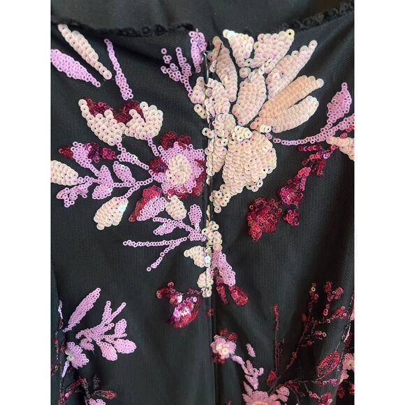 Adrianna Papell Womens Floral Sequined Cocktail Dress Black Pink Size 16W NWT - Picture 8 of 15